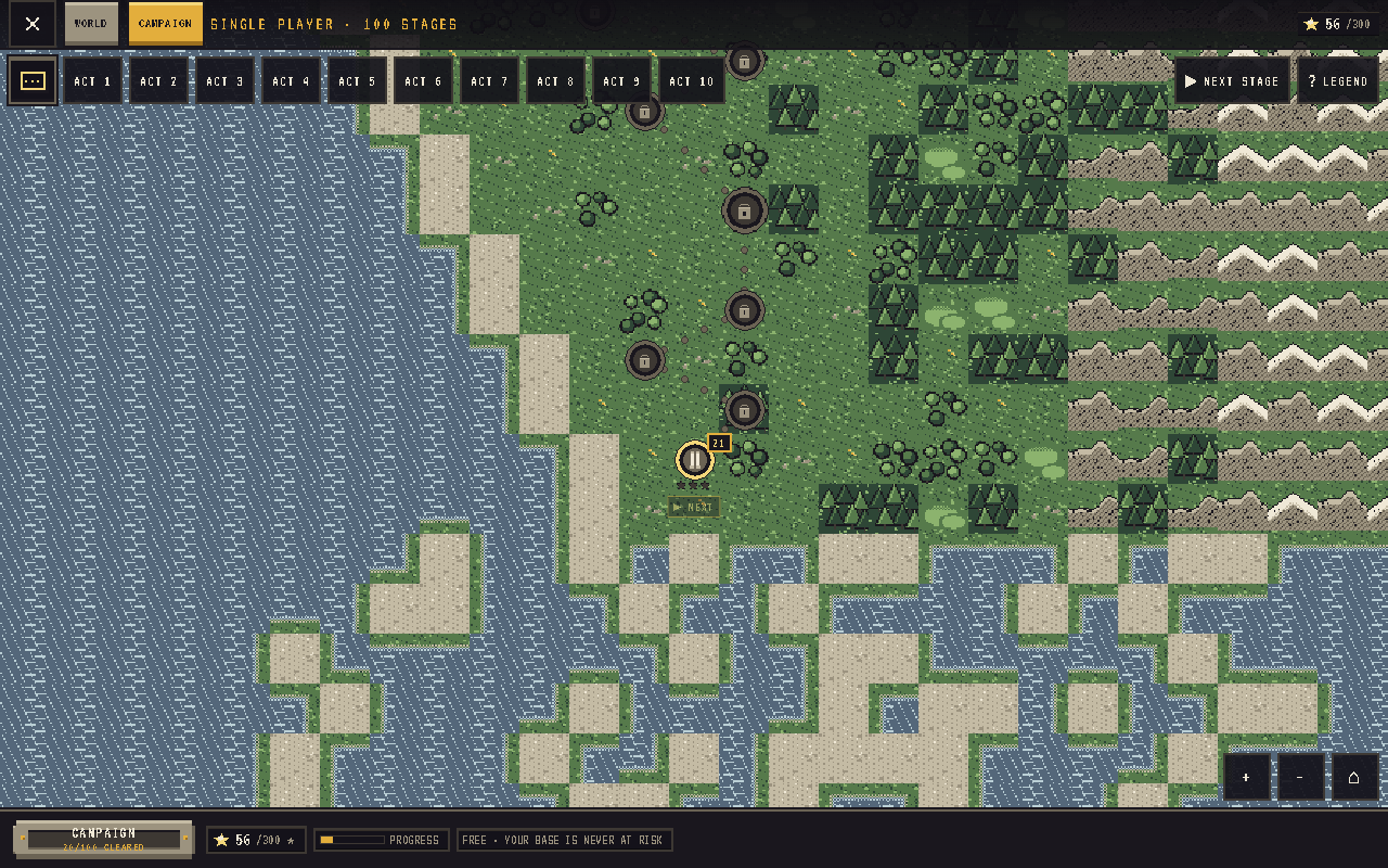 The campaign map with its acts, stage markers and star progress