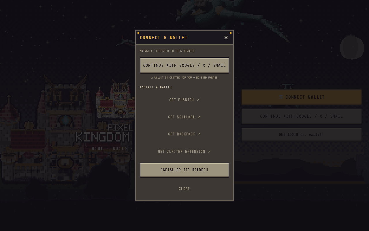 The connect sheet listing detected wallets and install options