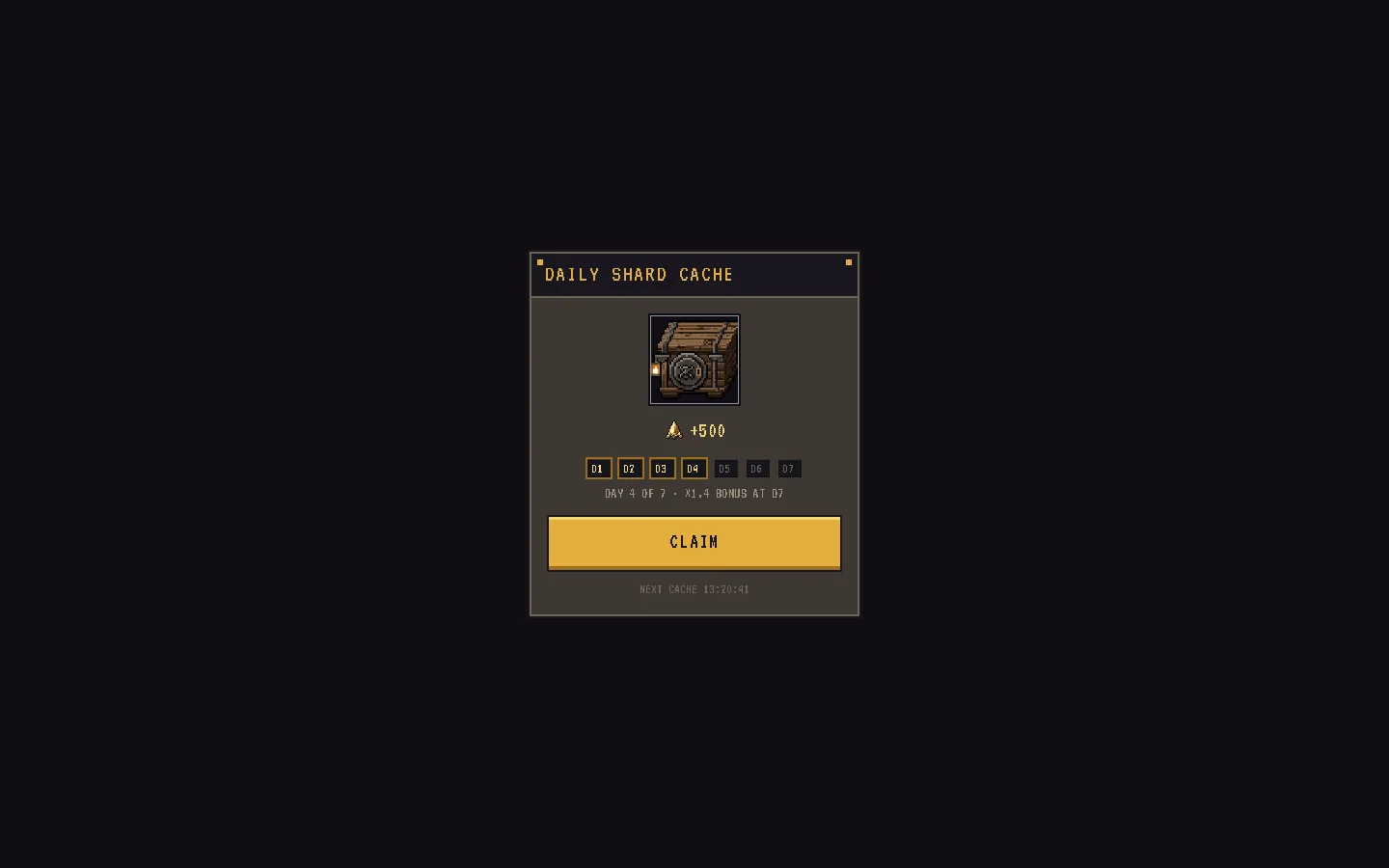 The Daily Shard Cache with its seven-day track