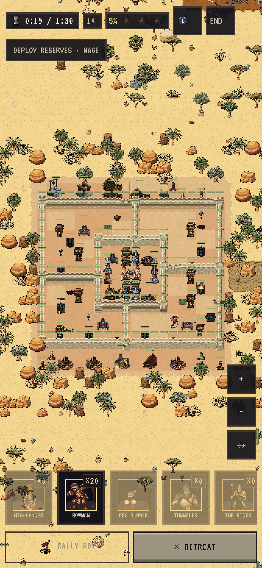A raid in the Android app, troops advancing on a defended base