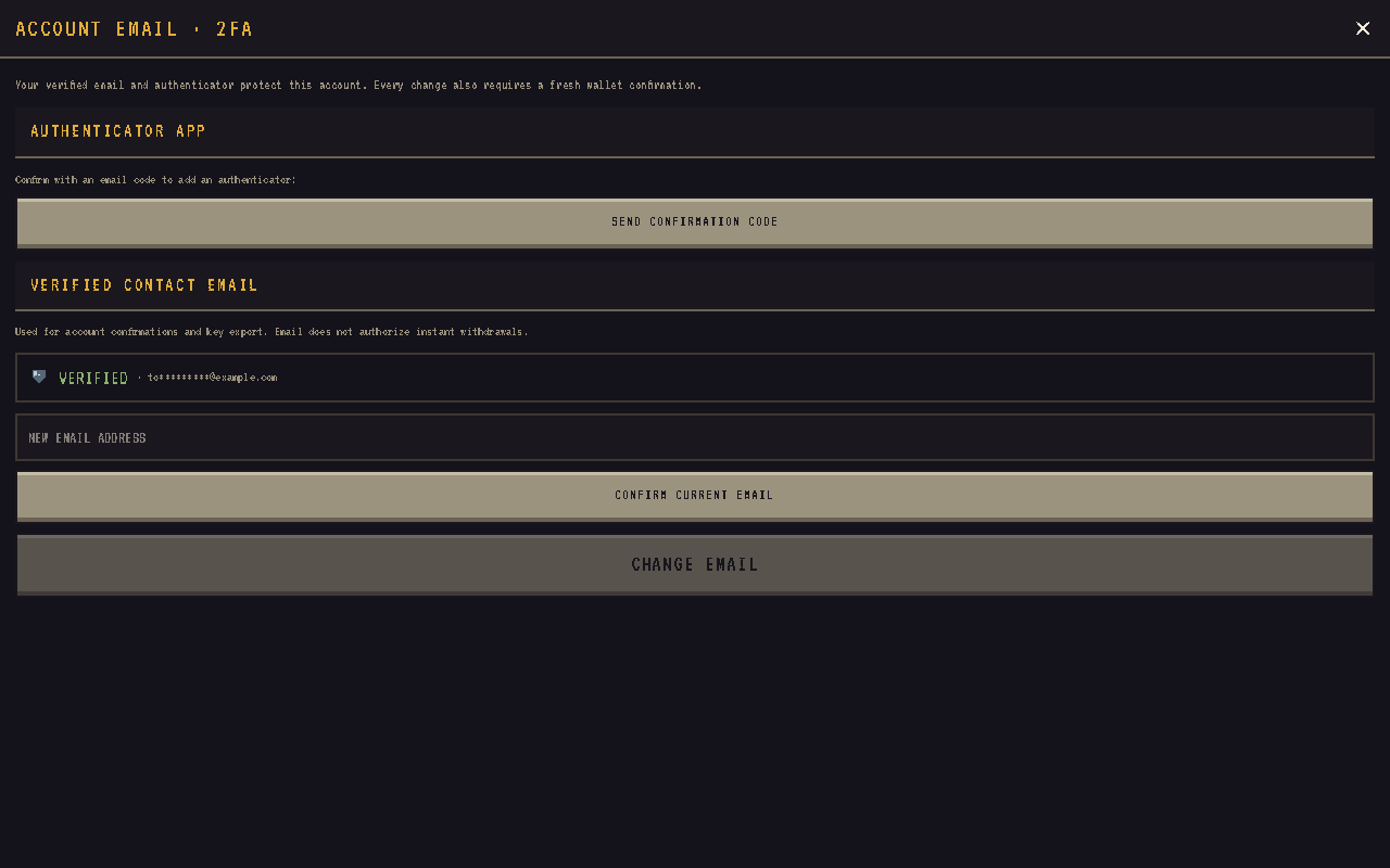 Security screen with authenticator and verified email