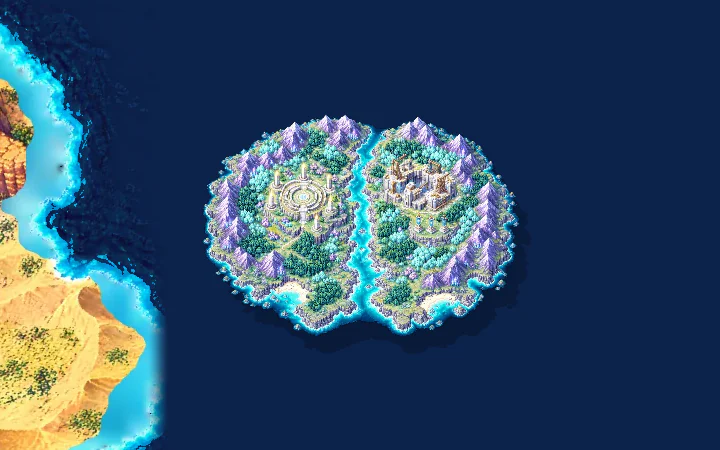 The Divine Isle floating alone over the ocean.