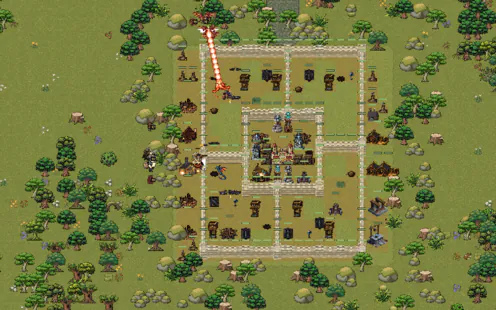 A live raid in Elderwood: a laser tower fires at an attacking dragon while troops break through the west wall of the base.